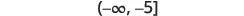 A mathematical notation for an interval, showing '(-∞, -5]'. This represents all real numbers from negative infinity up to and including -5.