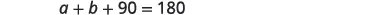 The image displays the algebraic equation a + b + 90 = 180, suggesting a problem involving angles or geometric figures where variables a and b, along with a 90-degree angle, sum up to 180 degrees.