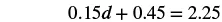 A mathematical equation shows '0.15d + 0.45 = 2.25' in black text on a white background.