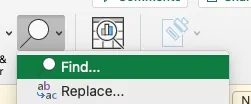 A screenshot of the Find feature in MS Excel