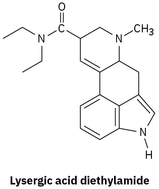 The structure of lysergic acid diethylamide, a polycyclic compound with several nitrogens.