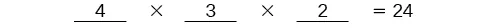 A mathematical equation shows '4 x 3 x 2 = 24', demonstrating the multiplication of three single-digit numbers resulting in 24.