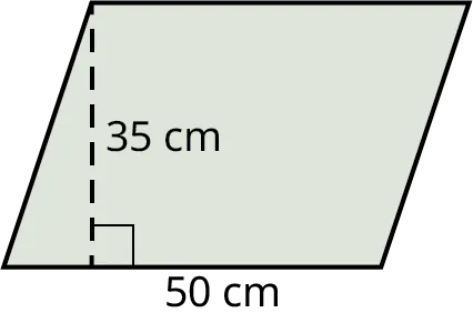 A parallelogram with its base marked 50 centimeters and height marked 35 centimeters.