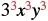 A mathematical expression showing '3x^3y^3', where the exponents for 'x' and 'y' are red threes.