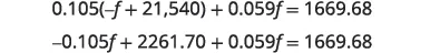 Two lines of a math problem simplifying an equation, showing the distribution of a decimal factor.