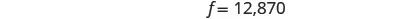 The image displays the equation f = 12,870, presented in a clean, legible font against a plain white background, suggesting a numerical value assignment to the variable 'f'.