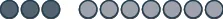 A row of dark grey and light grey oval shapes on a white background, with a gap separating the first two darker shapes from the subsequent lighter shapes.