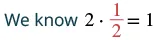 The equation illustrates that two multiplied by one half equals one.