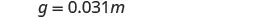 A mathematical expression states that g = 0.031m, displayed in black text against a plain white background.