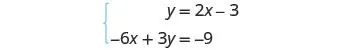 A system of two linear equations is shown: y = 2x - 3 and -6x + 3y = -9.