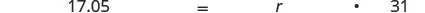 A mathematical equation shows '17.05 = r * 31' in black text on a white background.