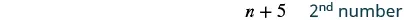 The image displays the mathematical expression 'n + 5' followed by the text '2nd number' on a white background.