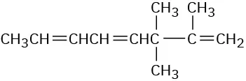 A structure of octane with double bonds between C1-C2, C4-C5, and C6-C7. C2 and C3 are bonded to one methyl and two methyl groups, respectively.