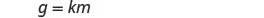 The mathematical equation 'g = km' is displayed in black text on a plain white background.
