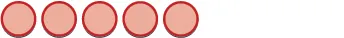 Five light peach-colored circles with red outlines are arranged horizontally on a white background.