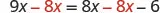 A mathematical equation shows '9x - 8x = 8x - 8x - 6'. The '8x' terms being subtracted on both sides are highlighted in red, indicating a step in solving the equation.