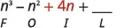 An amusing misuse of the FOIL method, applying its F, O, I, L labels to the terms of the polynomial n^3 - n^2 + 4n + __, typically used for binomial multiplication.