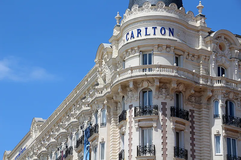 A photo of the corner of the Ritz Carlton hotel.