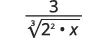 A mathematical expression showing the fraction 3 divided by the cube root of (2 squared multiplied by x).