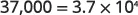 The number 37,000 is represented in scientific notation as 3.7 x 10^4.
