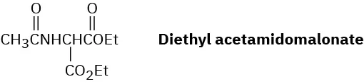 The structure of diethyl acetamidomalonate where diethyl malonate is substituted with an acetamide group.
