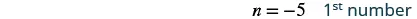 The image displays the mathematical expression 'n = -5 1st number' against a plain white background.