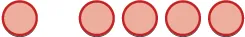 A row of six identical reddish-orange circular objects with darker outlines, possibly beads or pills, arranged horizontally on a white background.