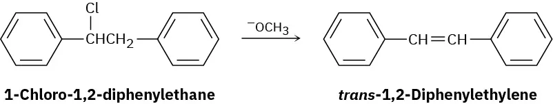 The conversion of 1-chloro-1,2-diphenylethane to trans-1,2-Diphenylethylene in the presence of methoxy ion.
