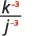 A mathematical fraction showing k to the power of negative 3 over j to the power of negative 3, with the negative exponents in red.