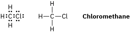 The Lewis structure and chemical structure of chloromethane.