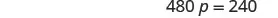 A cropped image showing the text '480 p = 240' on a white background.