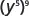 The mathematical expression shows 'y to the power of 5, all raised to the power of 9', often simplified as y to the power of 45, demonstrating the power of a power rule in algebra.