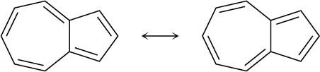 Two resonance structures of azulene, separated by a double-headed arrow.
