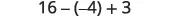 A mathematical expression showing the calculation 16 - (-4) + 3.
