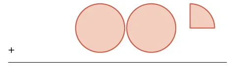 An image displaying a plus sign, a horizontal line, two complete orange circles, and a single orange quarter circle, suggesting a mathematical operation or a conceptual representation of quantities.