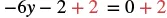 A mathematical equation shows '-6y - 2 + 2 = 0 + 2'. The numbers 2 on both sides of the equation are highlighted in red, indicating an operation or a step in solving the equation.