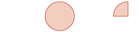 An orange circle is positioned next to an orange quarter-circle, both outlined with a slightly darker hue on a white background.
