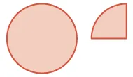 Two reddish-orange geometric shapes: a large oval and a smaller quarter circle, side by side on a white background.