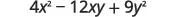 The mathematical expression 4x^2 - 12xy + 9y^2 is shown.