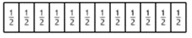 A tape diagram showing twelve groups of one half