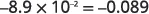 The image displays the conversion of -8.9 x 10^-2 into its decimal form, -0.089, illustrating how multiplying by 10 to the power of a negative exponent shifts the decimal point to the left.