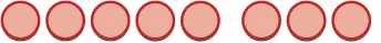 Eight light peach-colored circles with red borders are arranged in a horizontal row, with a small gap separating the fifth and sixth circles.