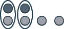 This figure shows two rows of counter circles. The first row has 2 dark pink circles, representing negative counters. The second row has 4 light pink circles, representing positive counters.