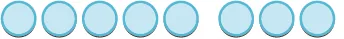 A horizontal row of eight light blue circles with a thin blue outline, spaced evenly apart, with a larger gap between the fifth and sixth circles.