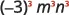 A mathematical expression shows an open parenthesis, a minus sign, the number 3, a close parenthesis, a superscript 3 in red, the letter m with a superscript 3 in red, and the letter n with a superscript 3 in red.