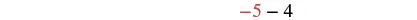 The image displays a mathematical expression '-5 - 4' horizontally on a white background. The number -5 is in red, and -4 is in black.