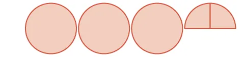 Three light orange circles and a bisected orange semicircle, all outlined in red, arranged horizontally on a white background.