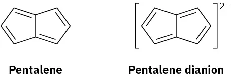 Pentalene has two fused cyclopentadiene rings. Pentalene dianion structure is similar to pentalene, except that pentalene dianion is enclosed in square brackets with 2 minus charge.