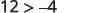 The mathematical inequality '12 > -4' is displayed in a simple, clear font against a white background.