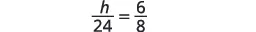 A mathematical equation is displayed on a white background, showing 'h/24 = 6/8' in black text.